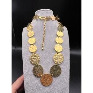 Vintage Joan Rivers gold hammered coin disk necklace gradient opera length 36"